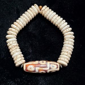 Men's Magnesite 7 Eye Tibetan DZI Stretch Bracelet